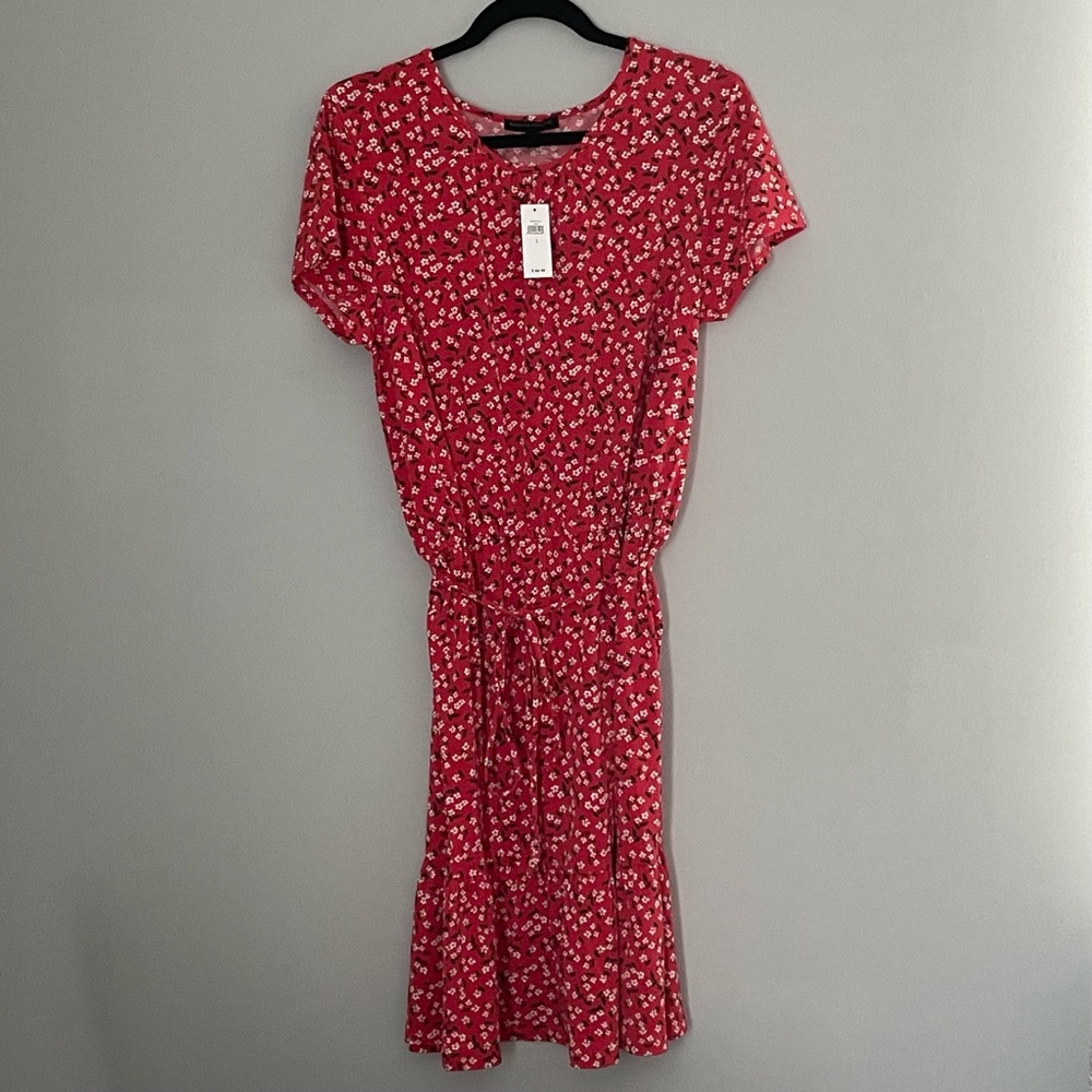NWT Banana Republic Factory red floral print flounce hem dress size L